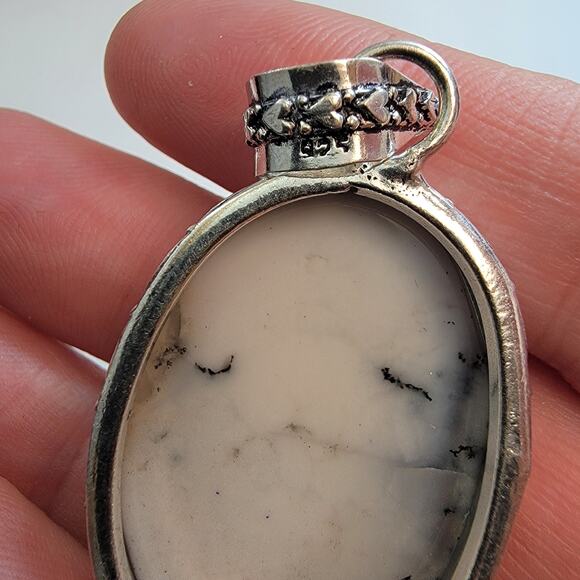 Ornate Sterling Silver Pendants Necklace with Handmade Dendritic Opal Jewelry - Picture 7 of 10